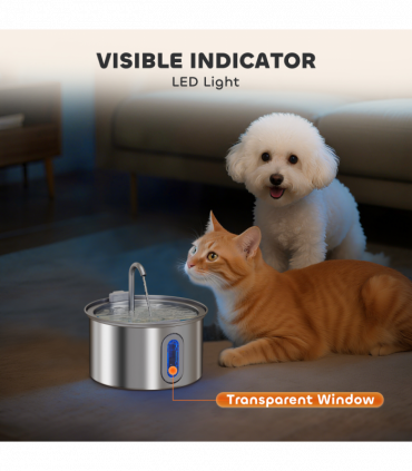 PawHut 2.5L Cat Water Fountain for Drinking Stainless Steel Ultra-Silent