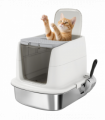 PawHut Stainless Steel Litter Box, Enclosed Metal Cat Litter Tray with Scoop