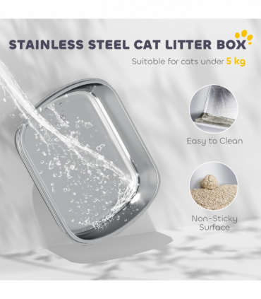 PawHut Stainless Steel Litter Box, Enclosed Metal Cat Litter Tray with Scoop