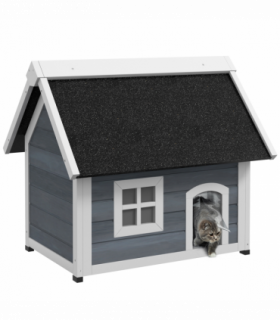 PawHut Outdoor Feral Cat House with Openable Asphalt Roof, Grey