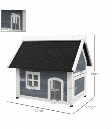 PawHut Outdoor Feral Cat House with Openable Asphalt Roof, Grey