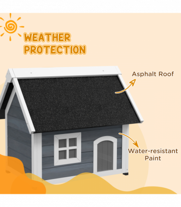 PawHut Outdoor Feral Cat House with Openable Asphalt Roof, Grey