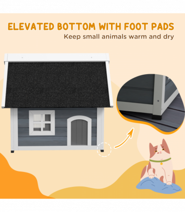 PawHut Outdoor Feral Cat House with Openable Asphalt Roof, Grey