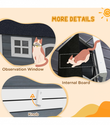 PawHut Outdoor Feral Cat House with Openable Asphalt Roof, Grey