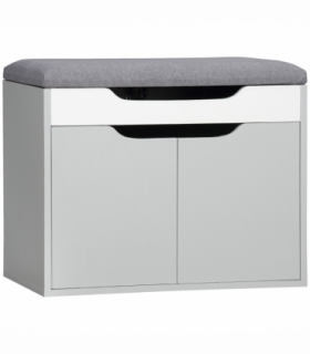 Shoe Storage Bench w/ Cabinet Adjustable Shelf and Cushion for Entryway Grey
