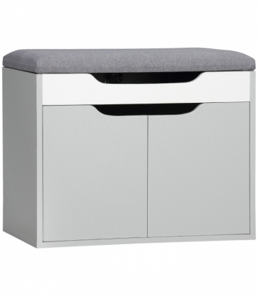 Shoe Storage Bench w/ Cabinet Adjustable Shelf and Cushion for Entryway Grey
