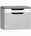 Shoe Storage Bench w/ Cabinet Adjustable Shelf and Cushion for Entryway Grey