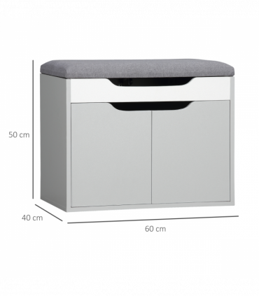 Shoe Storage Bench w/ Cabinet Adjustable Shelf and Cushion for Entryway Grey