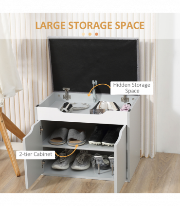 Shoe Storage Bench w/ Cabinet Adjustable Shelf and Cushion for Entryway Grey