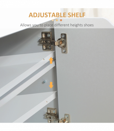 Shoe Storage Bench w/ Cabinet Adjustable Shelf and Cushion for Entryway Grey