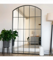 Tomi- Full Length Black Metal Arched Lattice Window Mirror - 180cm x 105cm.