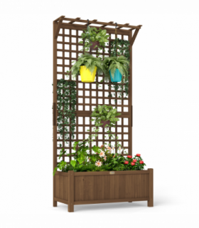 Wooden Trellis Planter with Drain Holes, Privacy Screen Raised Beds for Garden