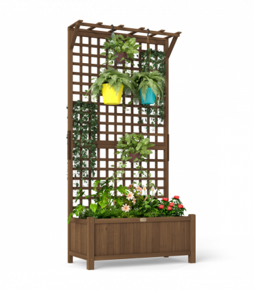 Wooden Trellis Planter with Drain Holes, Privacy Screen Raised Beds for Garden