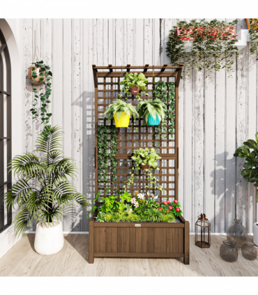 Wooden Trellis Planter with Drain Holes, Privacy Screen Raised Beds for Garden