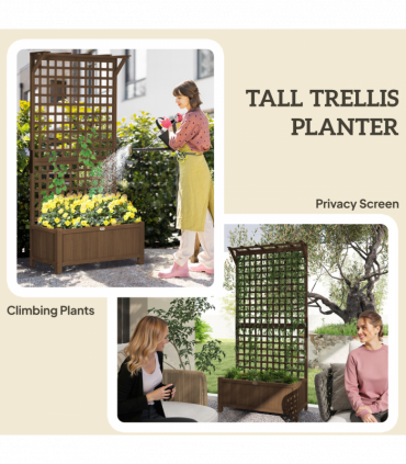 Wooden Trellis Planter with Drain Holes, Privacy Screen Raised Beds for Garden