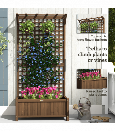 Wooden Trellis Planter with Drain Holes, Privacy Screen Raised Beds for Garden