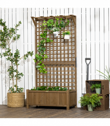 Wooden Trellis Planter with Drain Holes, Privacy Screen Raised Beds for Garden