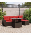 vidaXL 6 Piece Garden Sofa Set with Cushions Black Poly Rattan Acacia