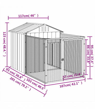 vidaXL Dog House with Run Anthracite 117x201x123 cm Galvanised Steel