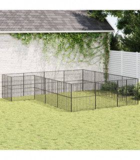 vidaXL Dog Playpen 16 Panels Black Galvanised Steel