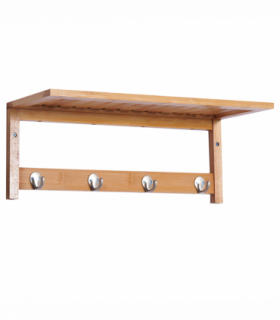 Wall Mounted Coat Rack Natural Wood Finish 50 cm x 16 cm x 17.5 cm Sturdy Hooks