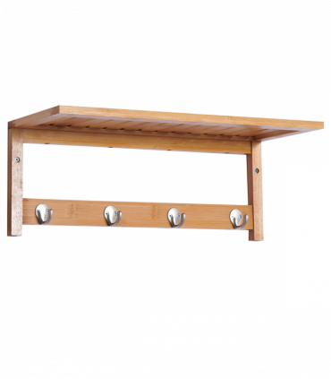Wall Mounted Coat Rack Natural Wood Finish 50 cm x 16 cm x 17.5 cm Sturdy Hooks