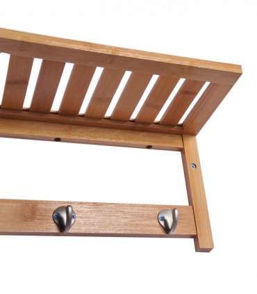 Wall Mounted Coat Rack Natural Wood Finish 50 cm x 16 cm x 17.5 cm Sturdy Hooks