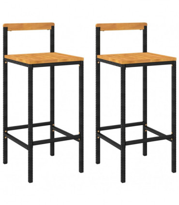 Bar Stools 2 pcs Black Poly Rattan and Solid Wood Acacia