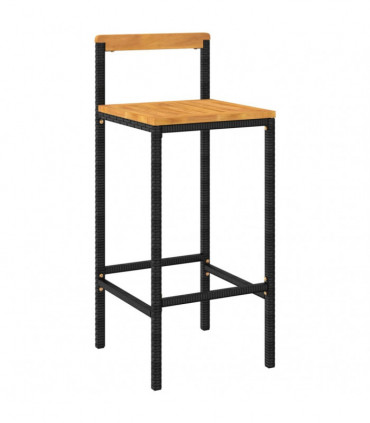 Bar Stools 2 pcs Black Poly Rattan and Solid Wood Acacia