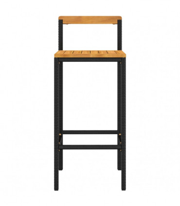 Bar Stools 2 pcs Black Poly Rattan and Solid Wood Acacia