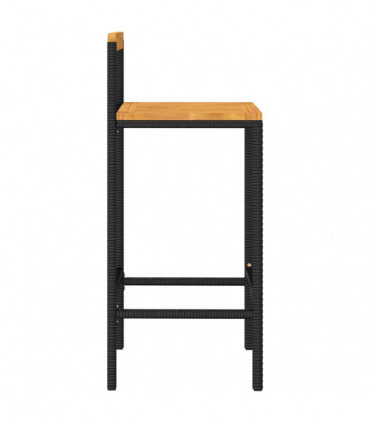 Bar Stools 2 pcs Black Poly Rattan and Solid Wood Acacia