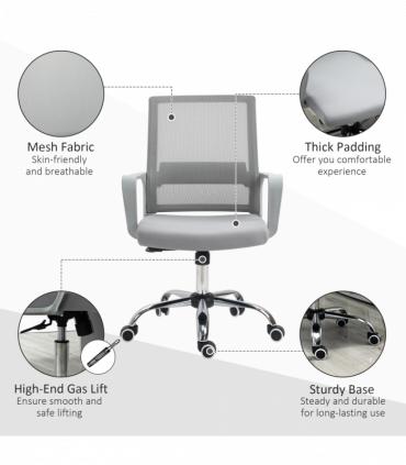 Ergonomic Office Chair Adjustable Height Mesh Chair with Swivel Wheels Grey