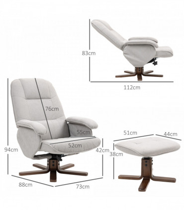 HOMCOM Swivel Recliner Chair with Footstool and Wooden Base, Light Grey