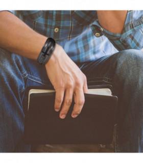 Men's Black Leather Cross Bracelet
