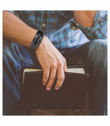 Men's Black Leather Cross Bracelet