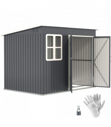 Outsunny 8.5 x 6ft Galvanised Steel Garden Shed with Foundation Kit, Grey