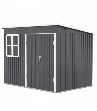 Outsunny 8.5 x 6ft Galvanised Steel Garden Shed with Foundation Kit, Grey