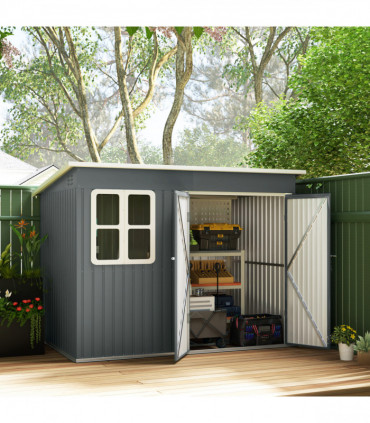 Outsunny 8.5 x 6ft Galvanised Steel Garden Shed with Foundation Kit, Grey