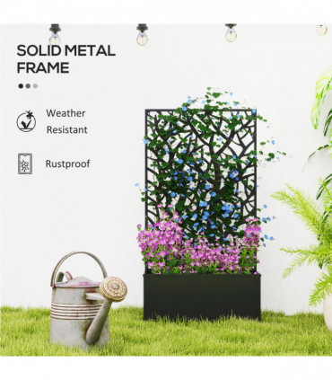 Outsunny Metal Raised Garden Bed with Trellis, Outdoor Elevated Planter Box