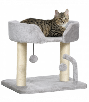 PawHut 42cm Indoor Cat Tree, Kitty Play Tower w/ Toy Balls Sisal Scratching Post