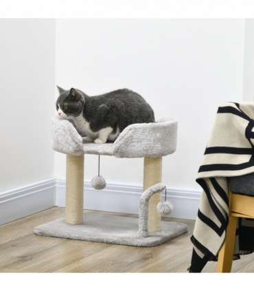 PawHut 42cm Indoor Cat Tree, Kitty Play Tower w/ Toy Balls Sisal Scratching Post