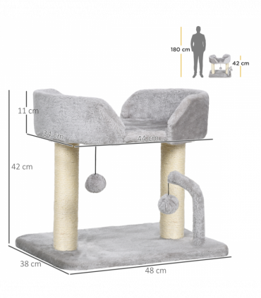 PawHut 42cm Indoor Cat Tree, Kitty Play Tower w/ Toy Balls Sisal Scratching Post