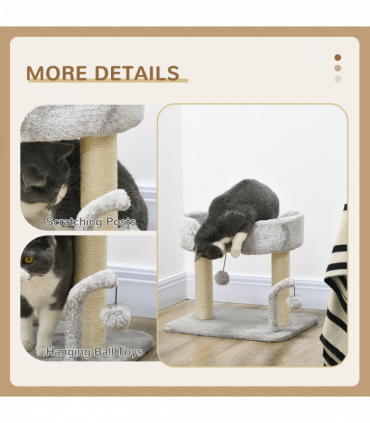 PawHut 42cm Indoor Cat Tree, Kitty Play Tower w/ Toy Balls Sisal Scratching Post