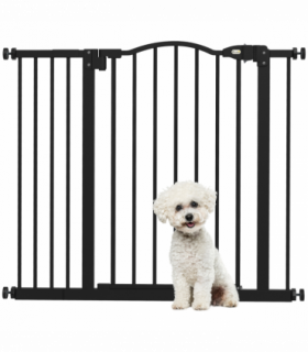 PawHut 74-94cm Adjustable Metal Pet Gate Safety Barrier w/ Auto-Close Black
