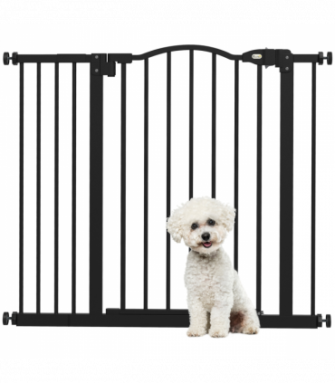 PawHut 74-94cm Adjustable Metal Pet Gate Safety Barrier w/ Auto-Close Black