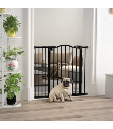 PawHut 74-94cm Adjustable Metal Pet Gate Safety Barrier w/ Auto-Close Black