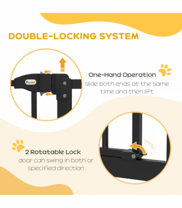 PawHut 74-94cm Adjustable Metal Pet Gate Safety Barrier w/ Auto-Close Black