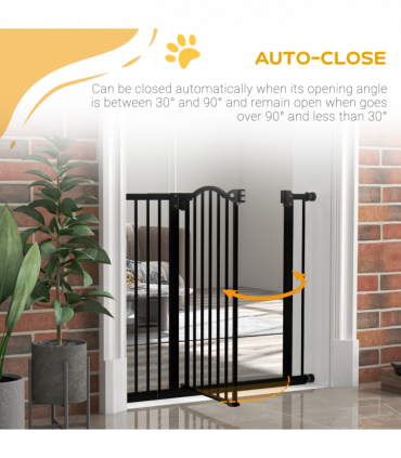 PawHut 74-94cm Adjustable Metal Pet Gate Safety Barrier w/ Auto-Close Black