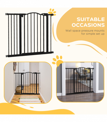 PawHut 74-94cm Adjustable Metal Pet Gate Safety Barrier w/ Auto-Close Black