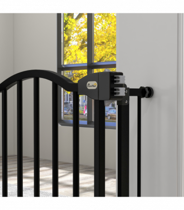 PawHut 74-94cm Adjustable Metal Pet Gate Safety Barrier w/ Auto-Close Black
